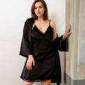 Minimalist Pink & Black Lace Silky Lingerie Set - Sizes S to 6XL Black