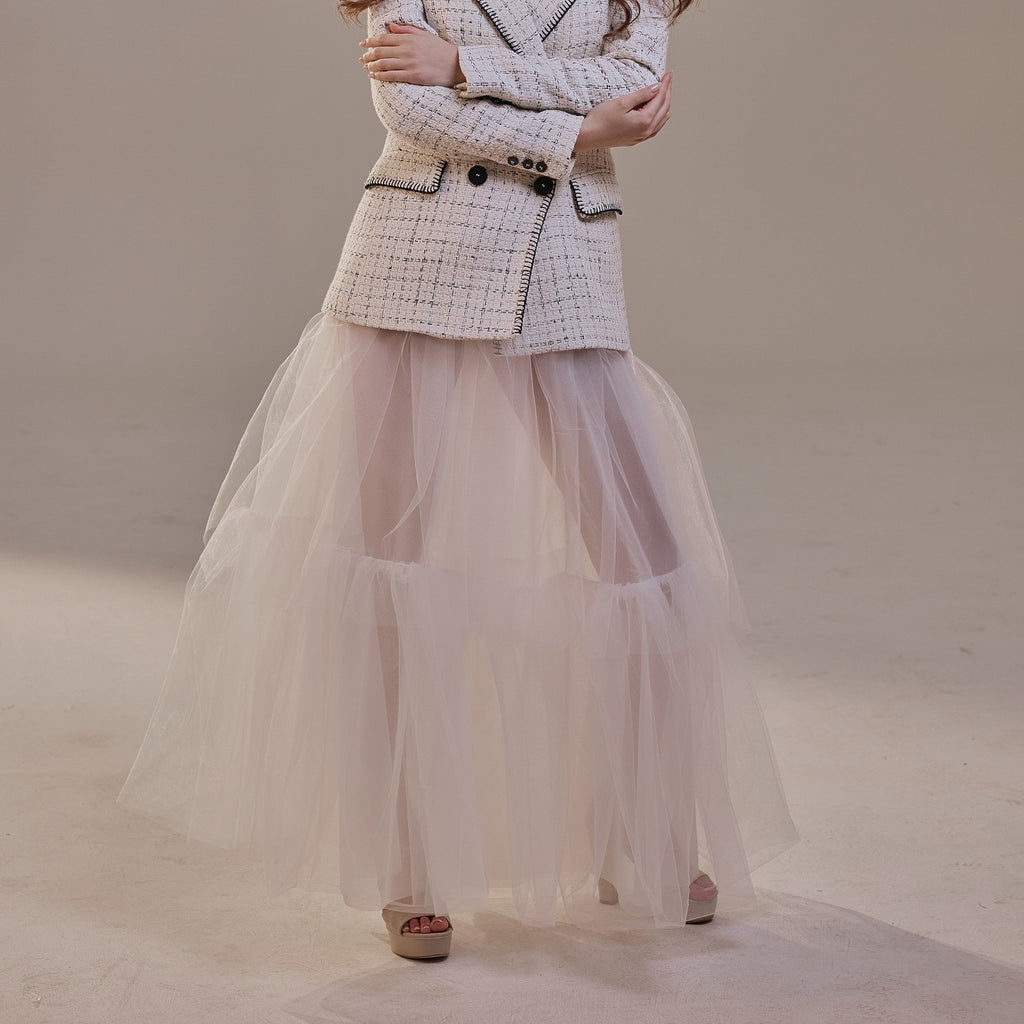 Elegant Double Tulle Skirt , Double Layer Soft White Tulle Skirt for Women, Sheer Maxi Overskirt