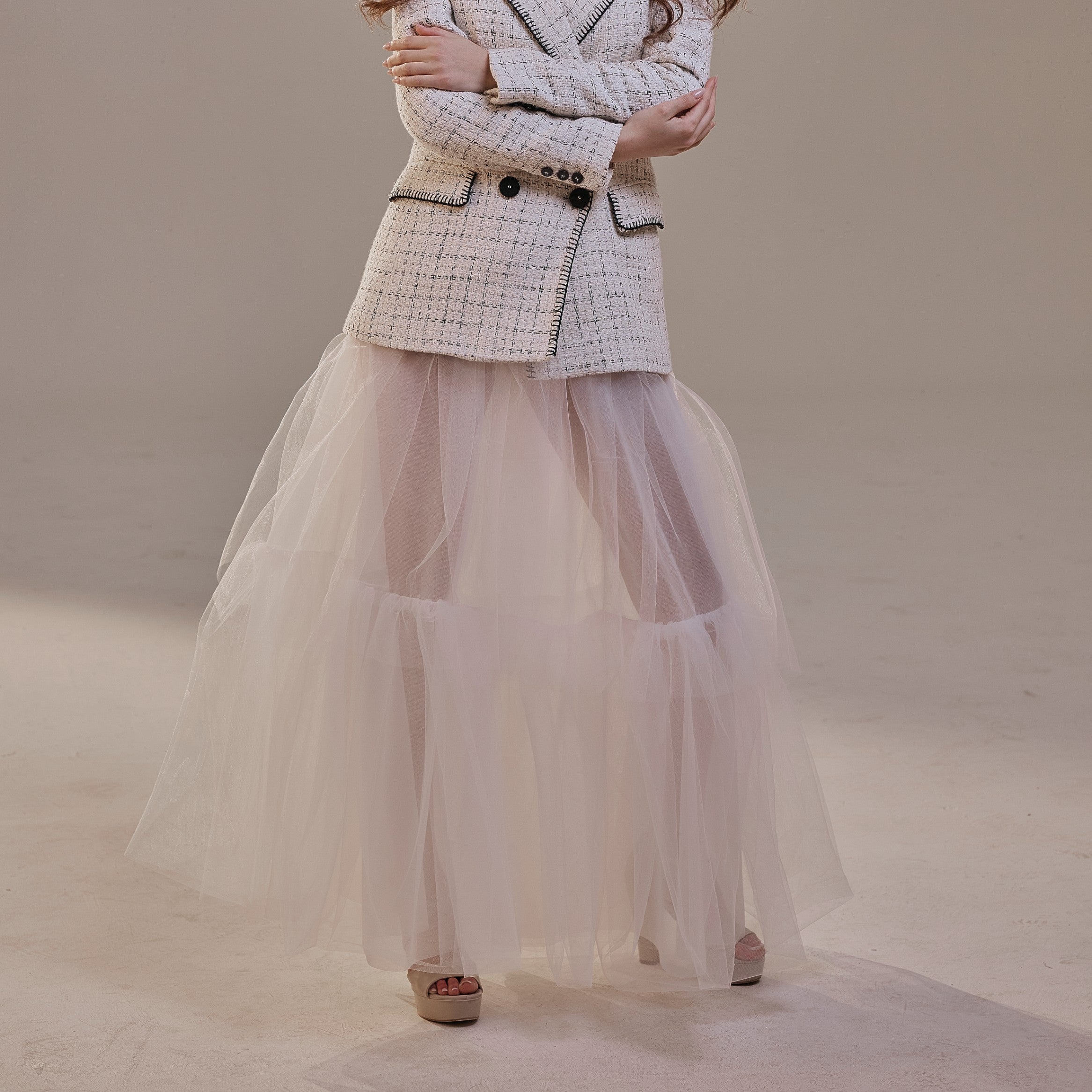 Elegant Double Tulle Skirt , Double Layer Soft White Tulle Skirt for Women, Sheer Maxi Overskirt