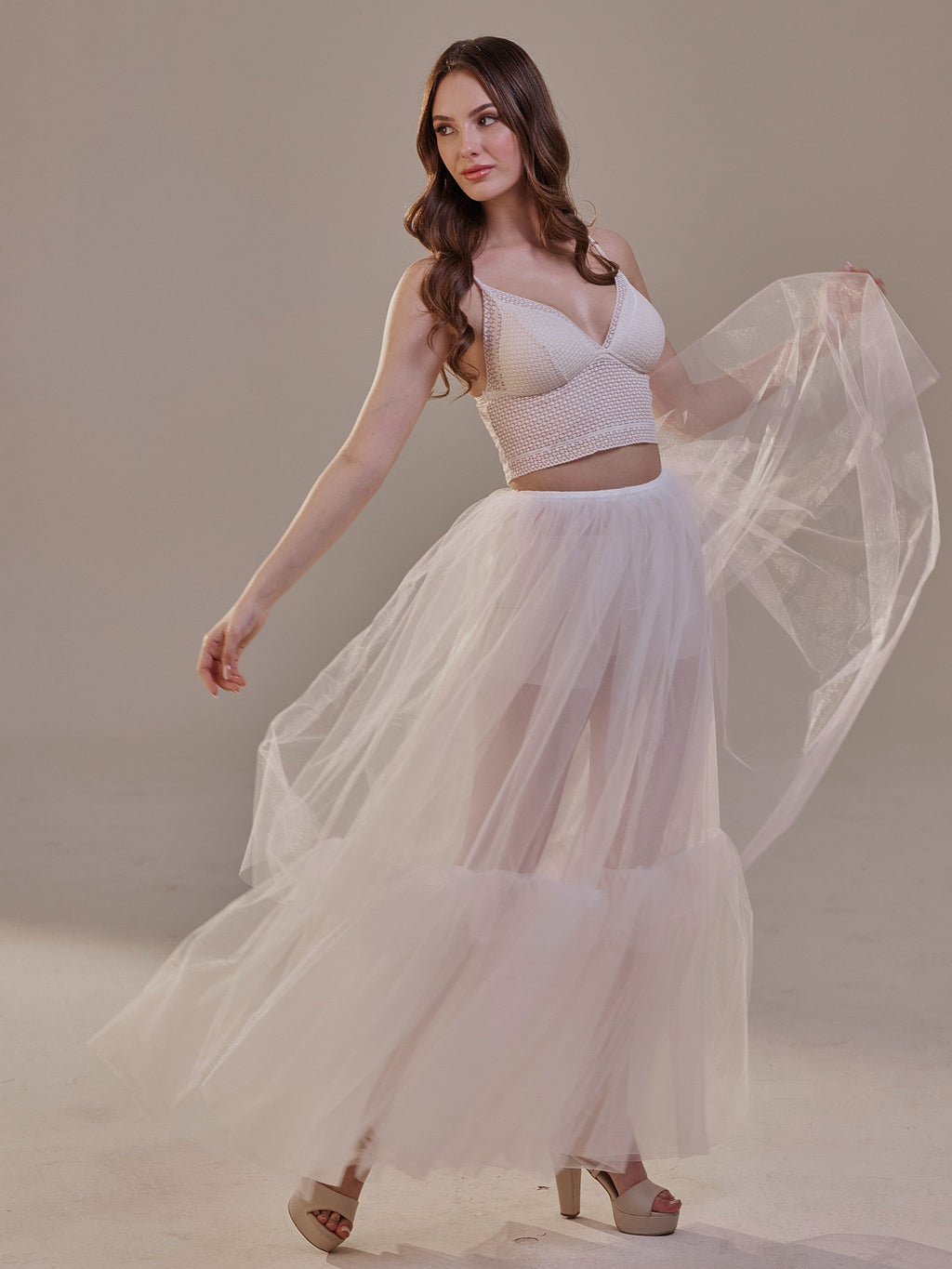 Elegant Double Tulle Skirt , Double Layer Soft White Tulle Skirt for Women, Sheer Maxi Overskirt