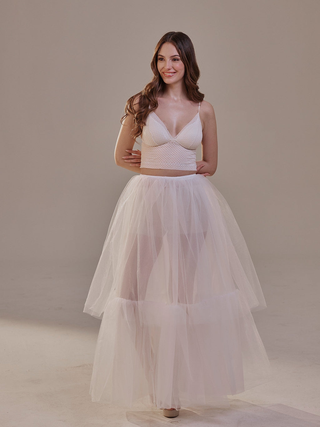 Elegant Double Tulle Skirt , Double Layer Soft White Tulle Skirt for Women, Sheer Maxi Overskirt