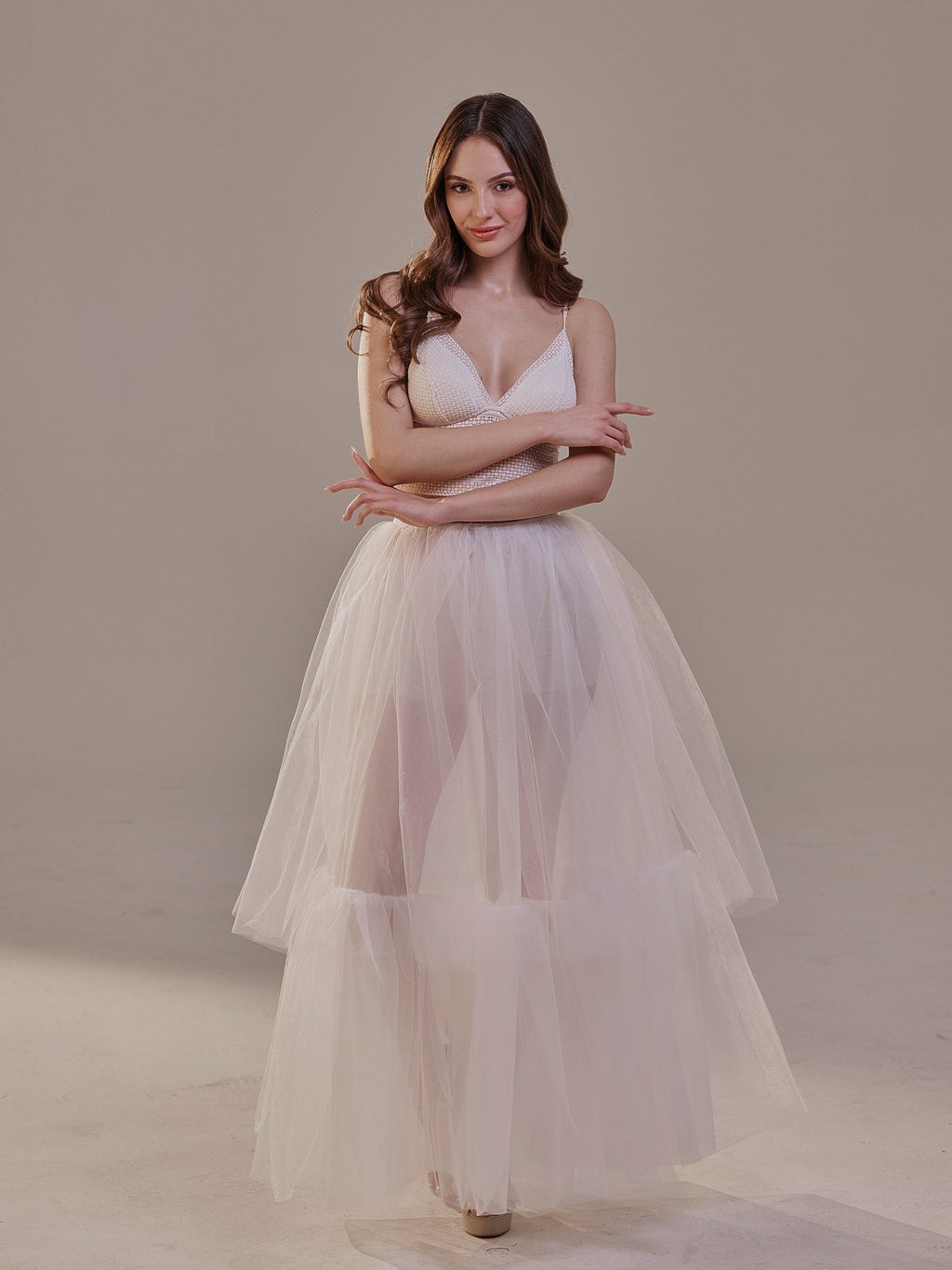 Elegant Double Tulle Skirt , Double Layer Soft White Tulle Skirt for Women, Sheer Maxi Overskirt