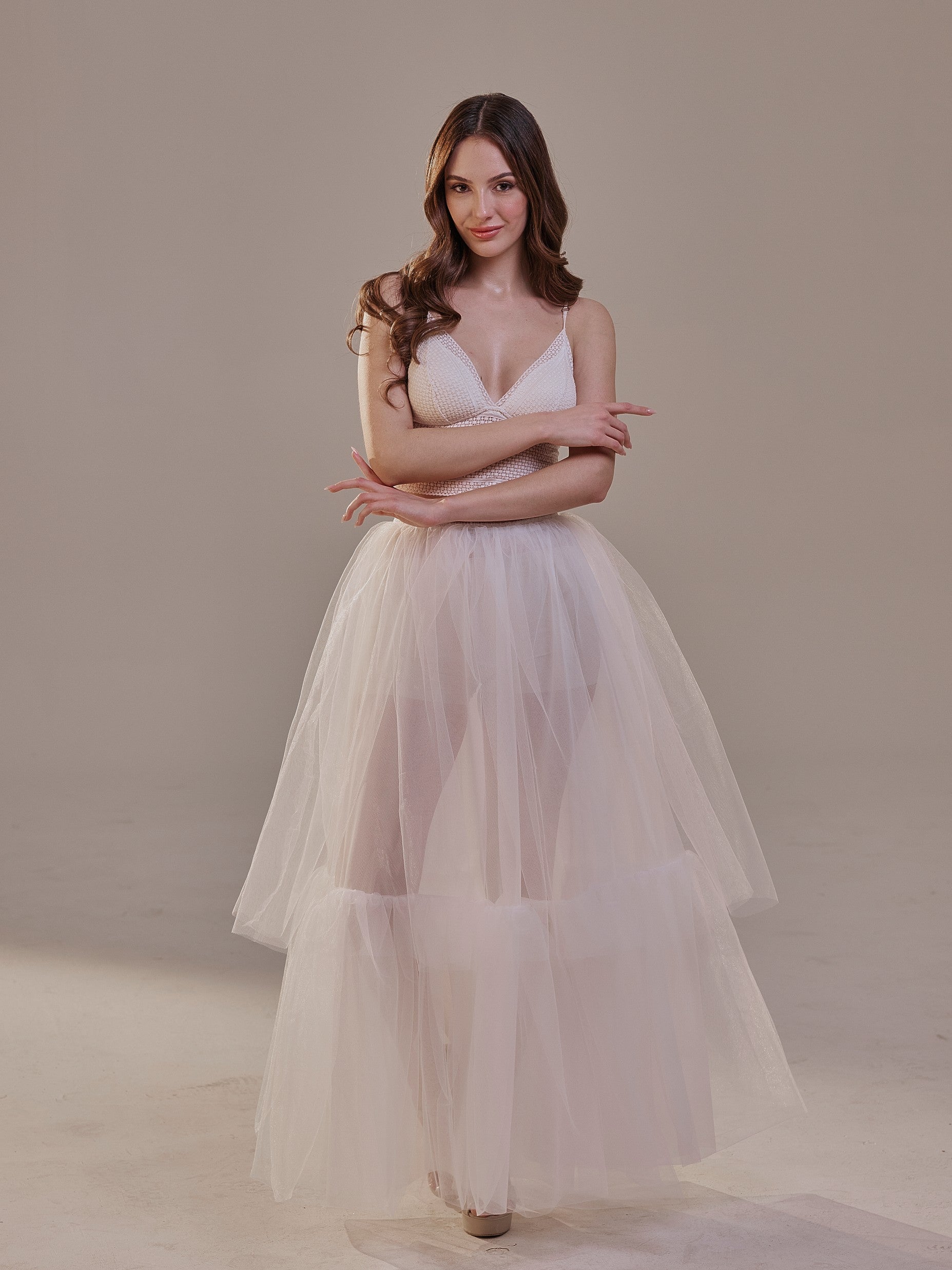 Elegant Double Tulle Skirt , Double Layer Soft White Tulle Skirt for Women, Sheer Maxi Overskirt