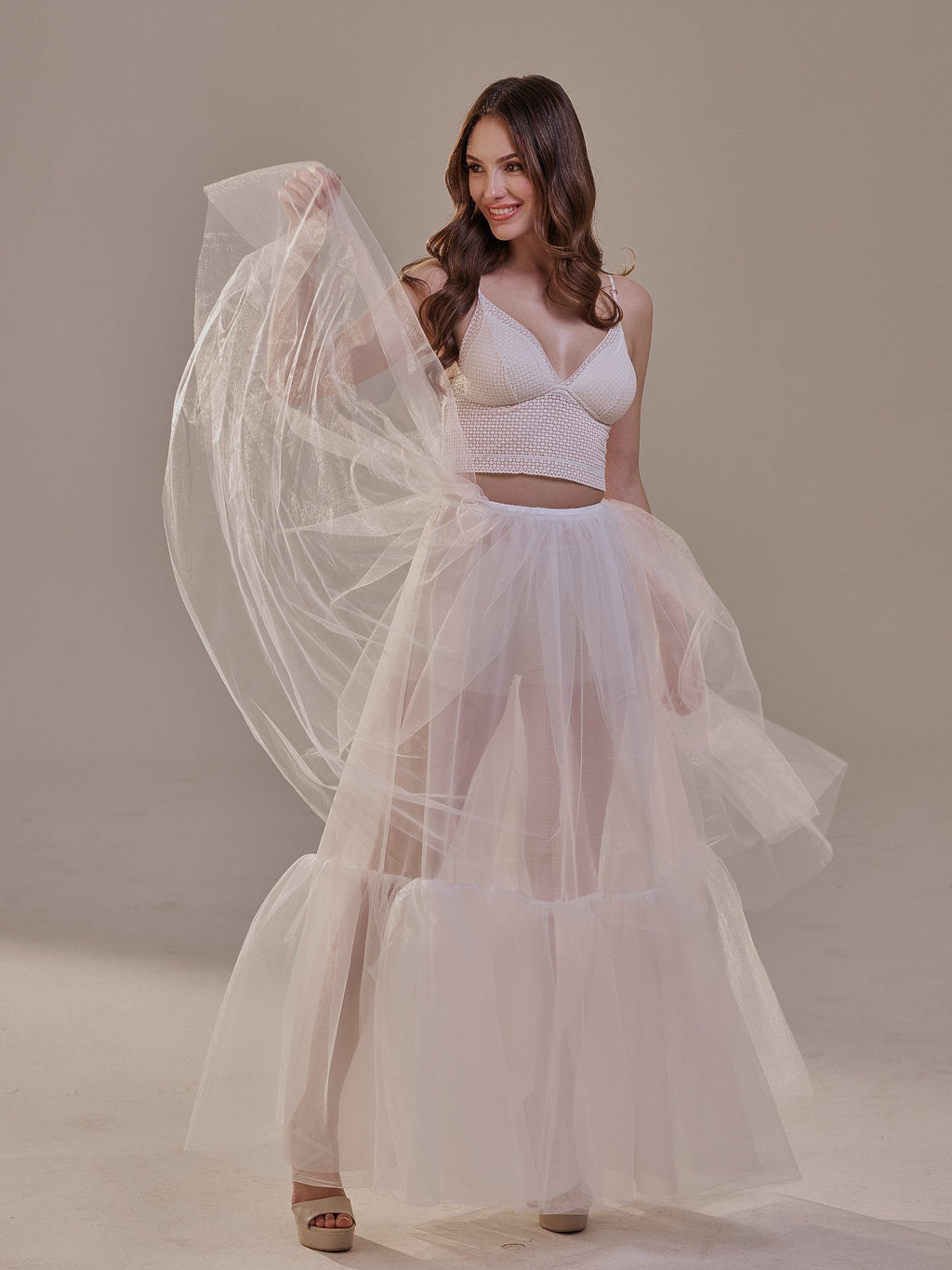 Elegant Double Tulle Skirt , Double Layer Soft White Tulle Skirt for Women, Sheer Maxi Overskirt