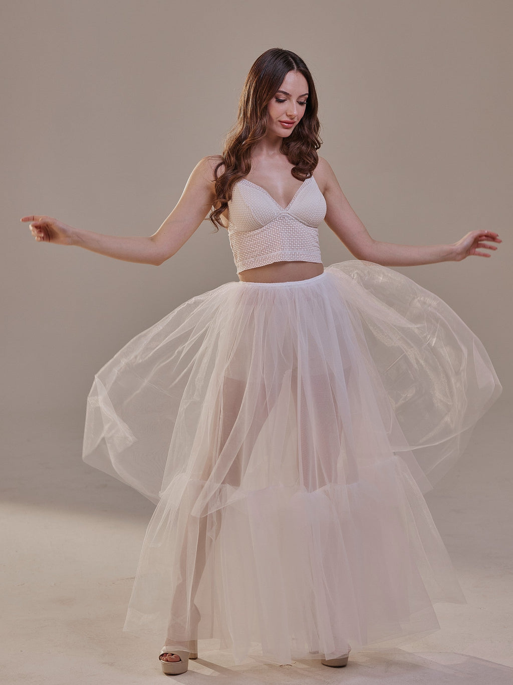 Elegant Double Tulle Skirt , Double Layer Soft White Tulle Skirt for Women, Sheer Maxi Overskirt