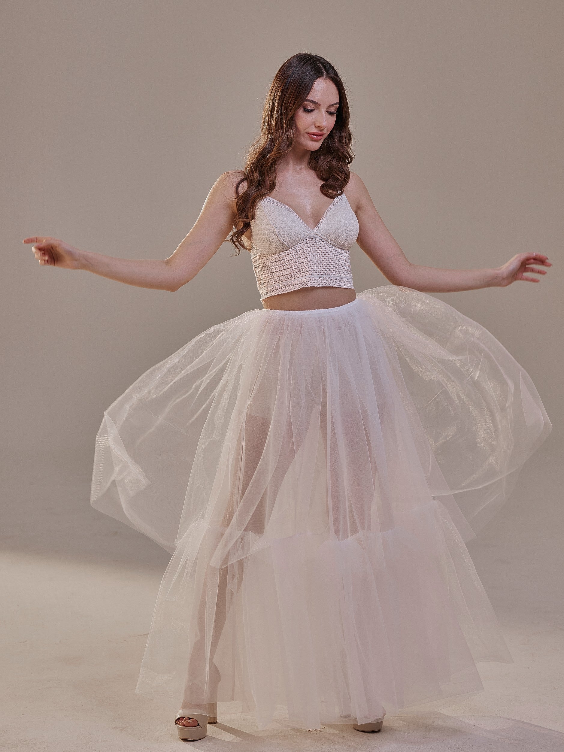 Elegant Double Tulle Skirt , Double Layer Soft White Tulle Skirt for Women, Sheer Maxi Overskirt