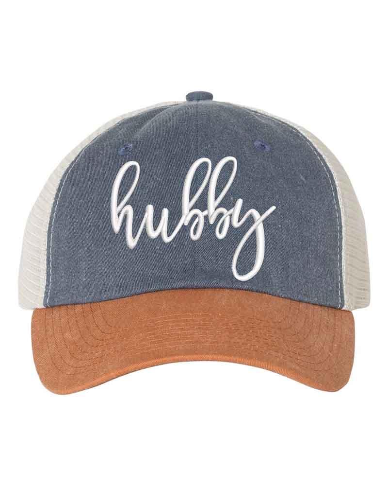 Embroidered Wifey/Hubby Trucker Hat – Anniversary Gift Cap Hubby Navy Texas Stone
