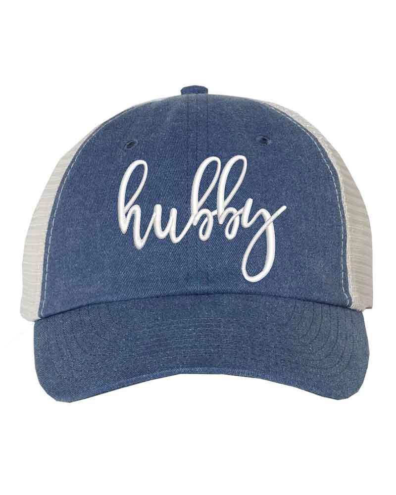 Embroidered Wifey/Hubby Trucker Hat – Anniversary Gift Cap Hubby Royal Stone