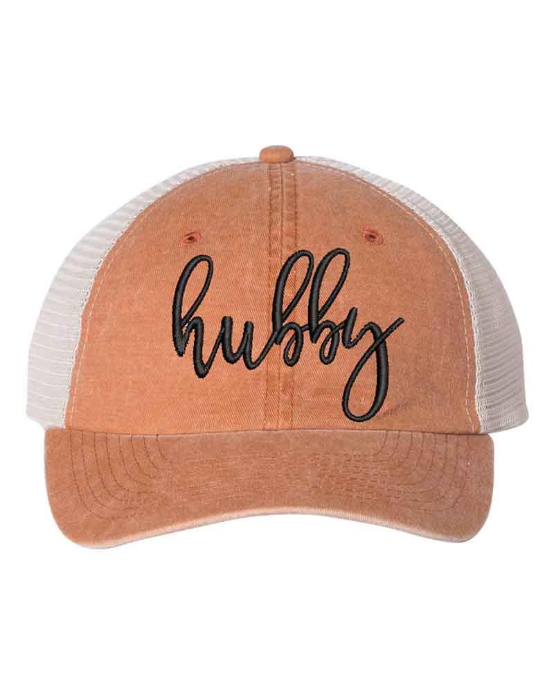 Embroidered Wifey/Hubby Trucker Hat – Anniversary Gift Cap Hubby Texas Orange Stone