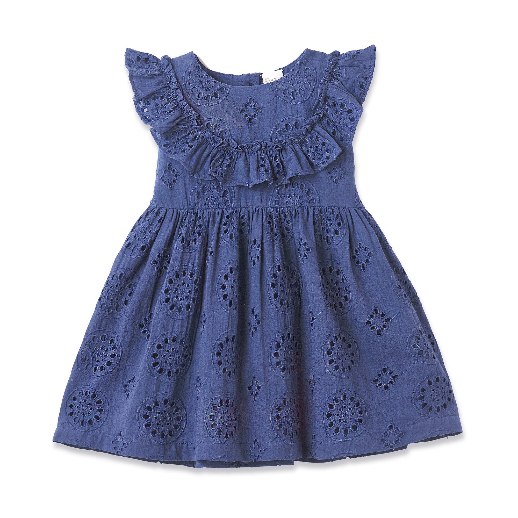 Girls' Eyelet Ruffle Dress - Cotton Blue Embroidered 4T