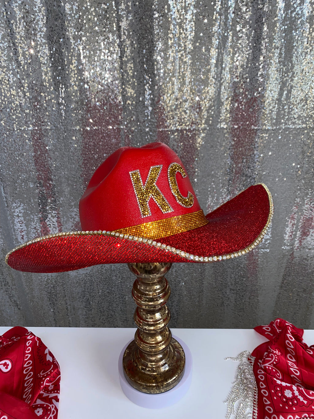 Kansas City Chiefs Hat Both brims rhinestoned w red rhinestones S M