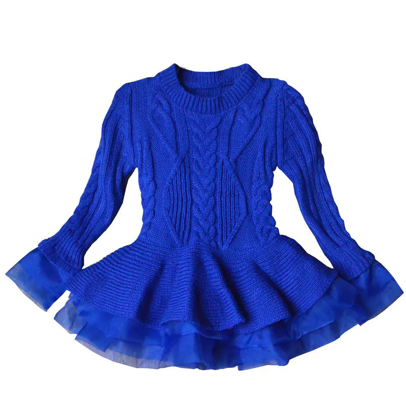 Girls' Sweater Dress Long Sleeve Dark blue 140cm