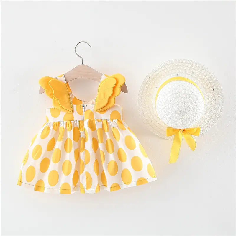 Summer Big Dot Wings Princess Dress with Hat Yellow 100