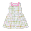 Sleeveless green pink plaid kids girls spring dresses