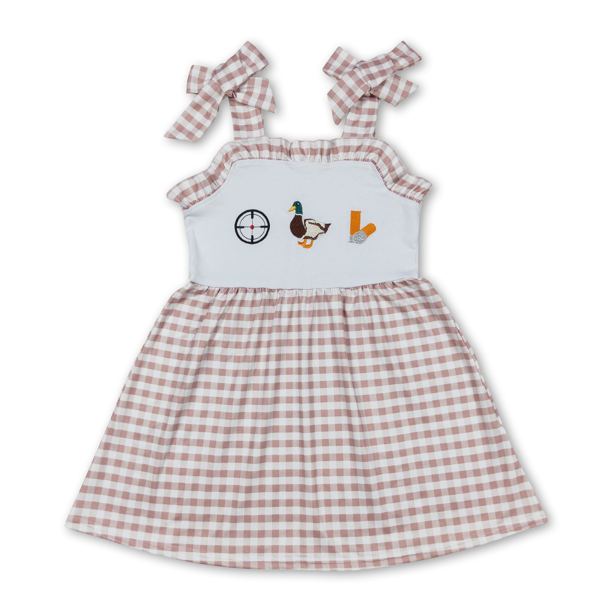 Khaki plaid duck suspender girls summer dresses