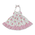 Pink floral stripe girls summer halter dresses
