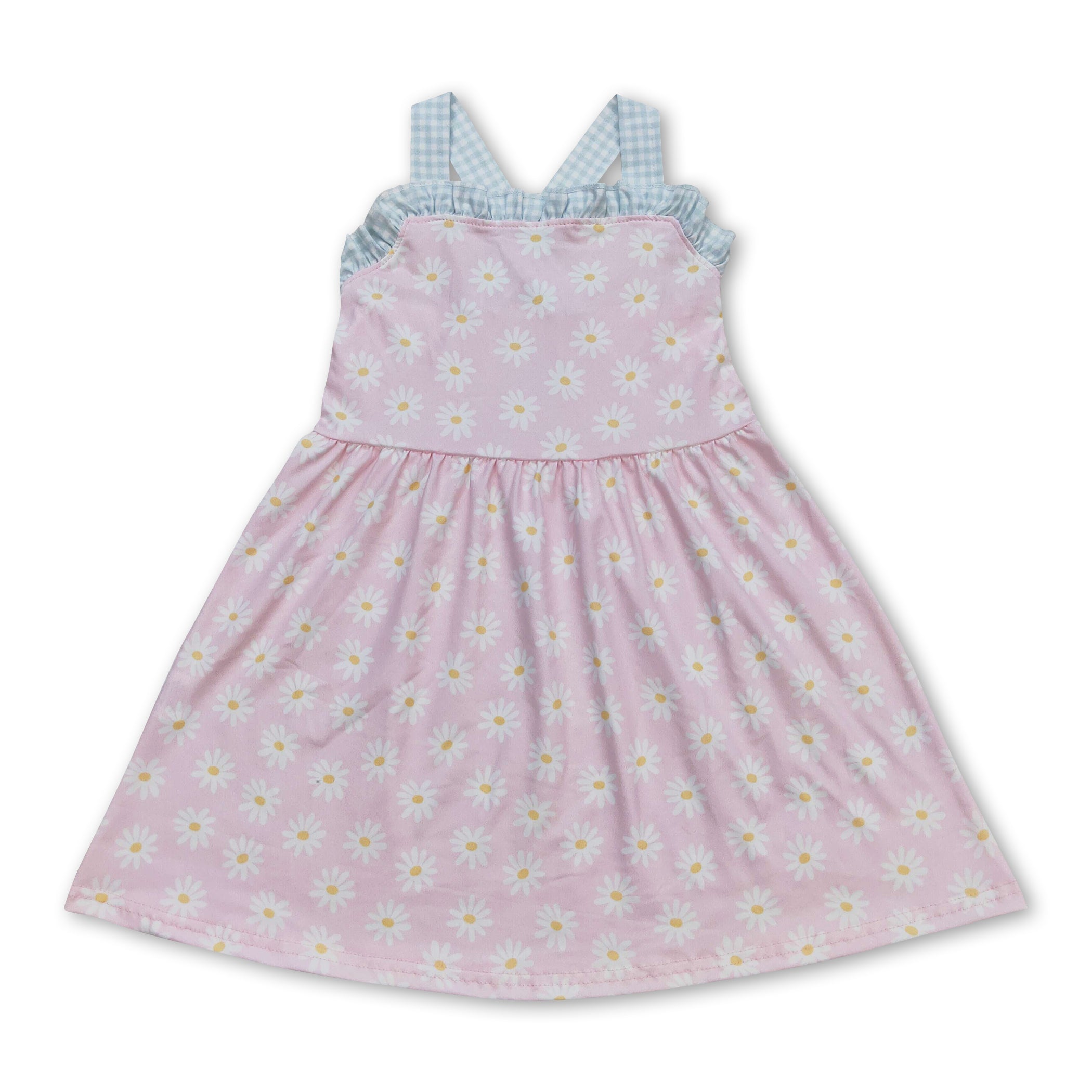 Plaid straps daisy baby girls summer dresses