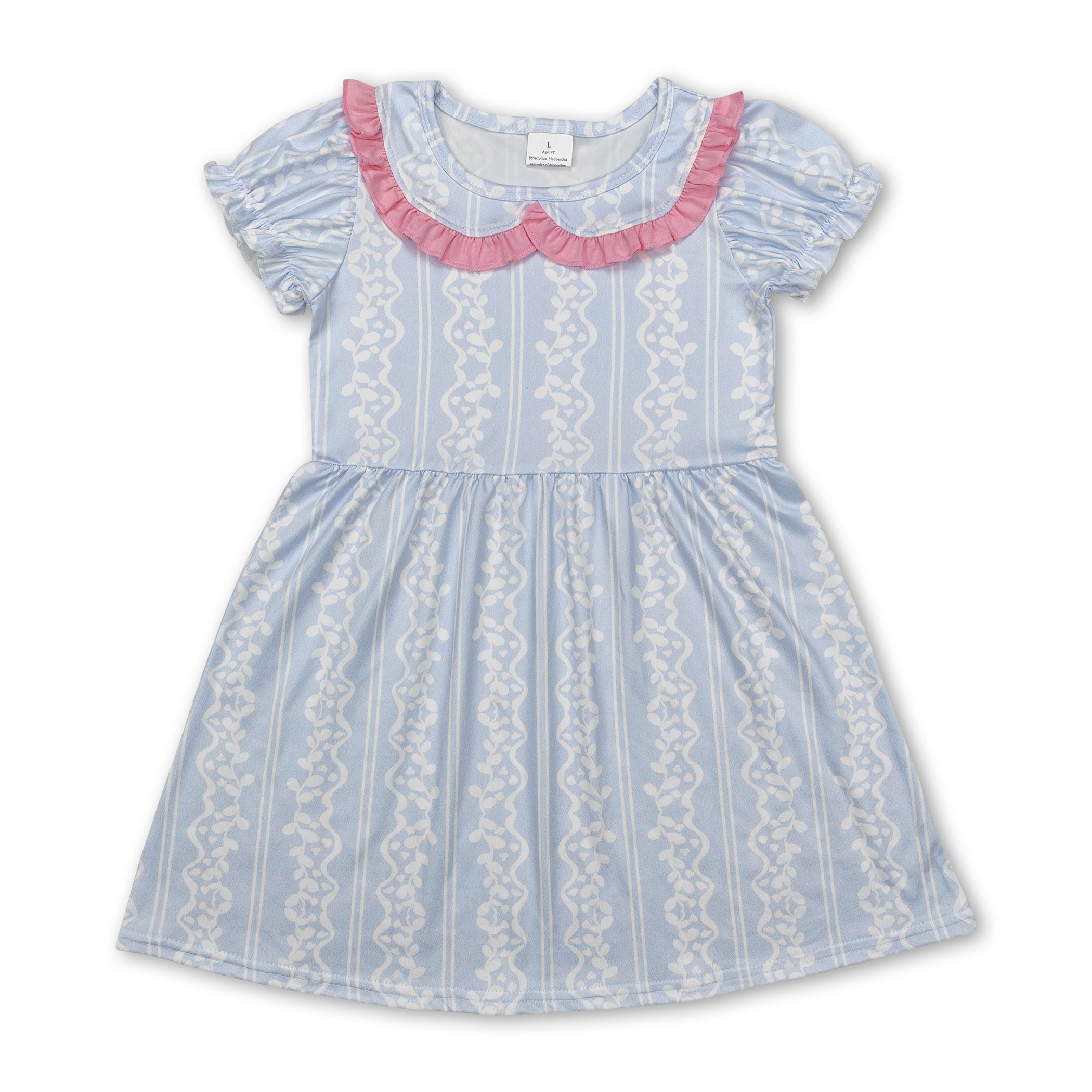 Short sleeves light blue baby girls summer dresses