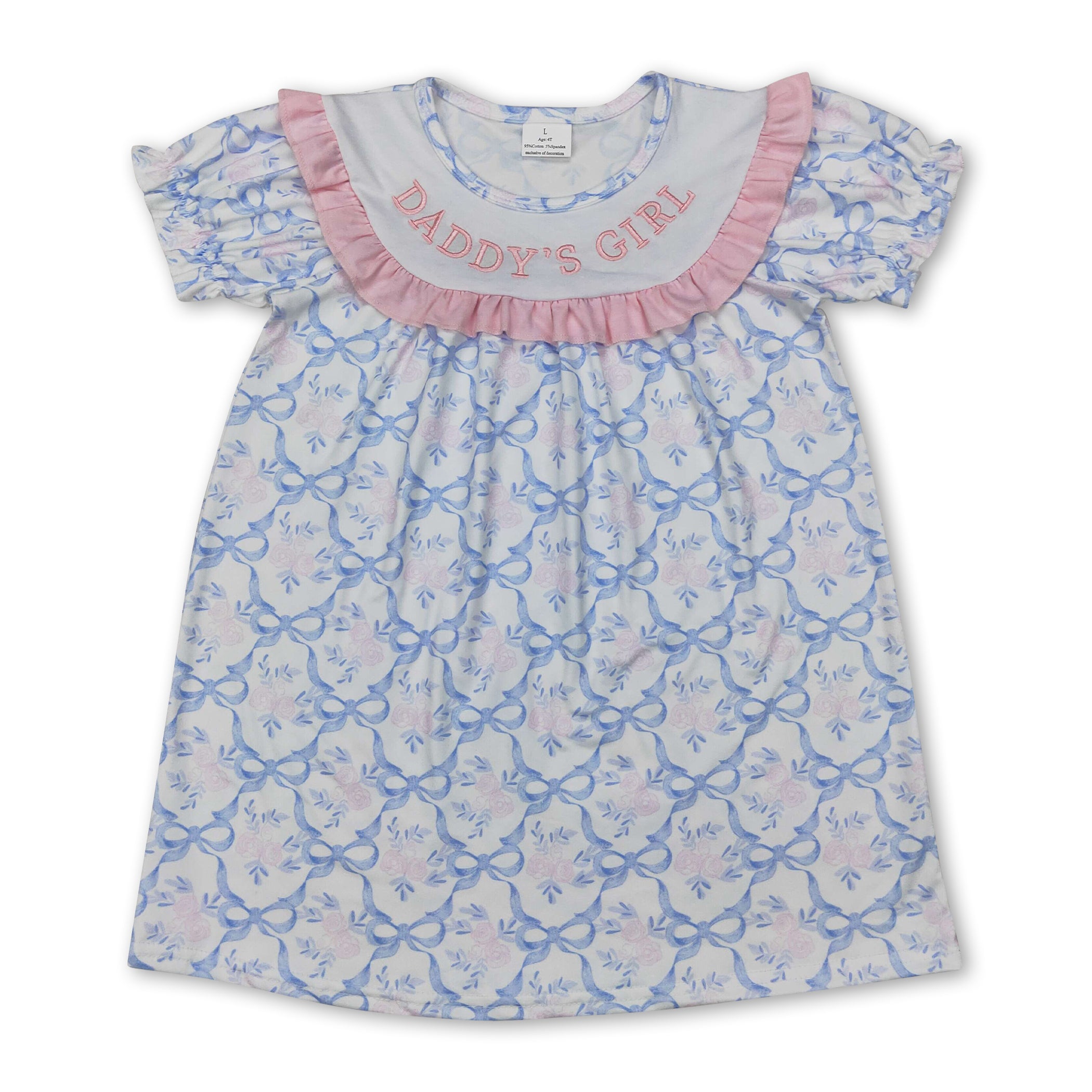 Short sleeves daddy's girl floral bow kids girls dresses