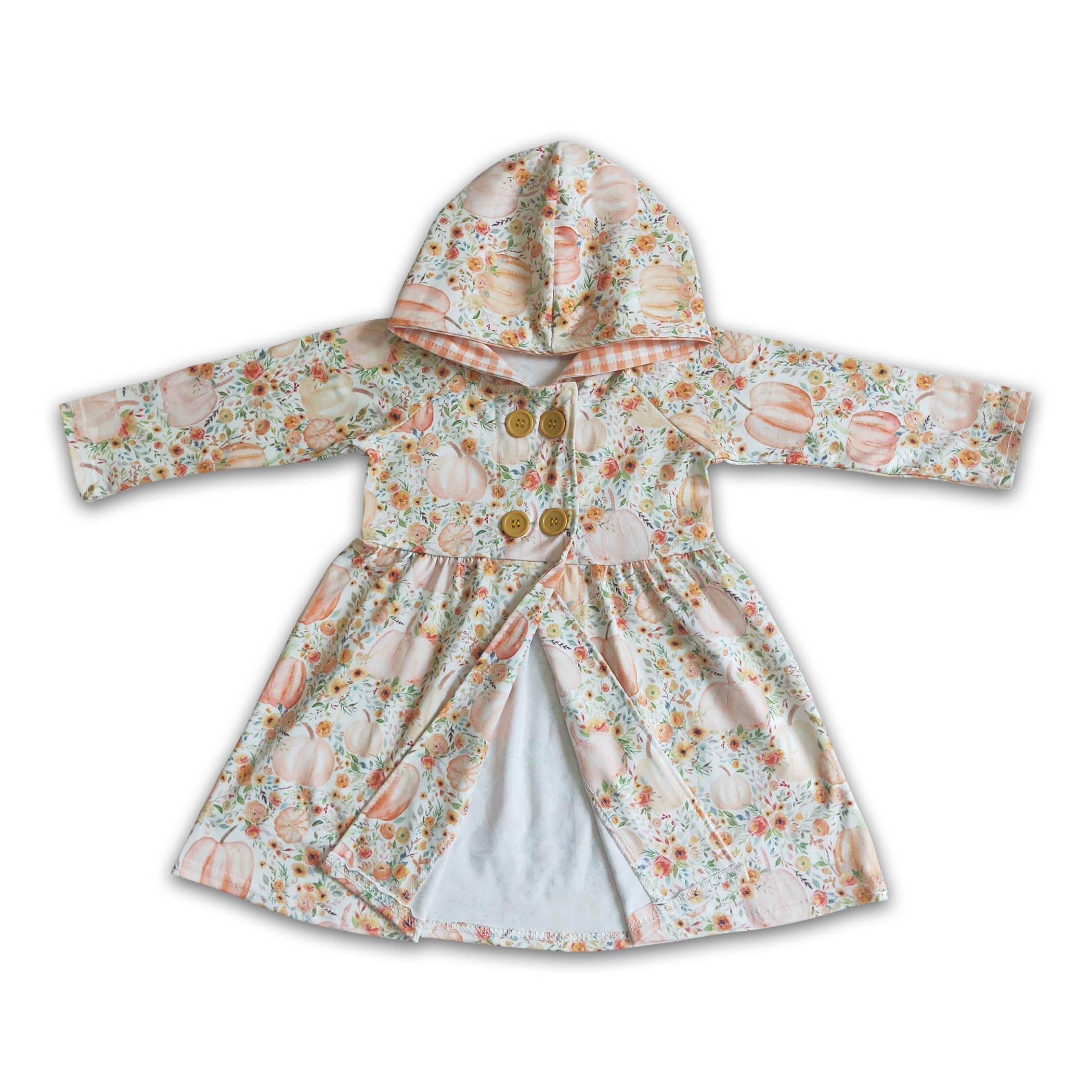 Floral pumkin hoodie dress baby girls fall cardigan