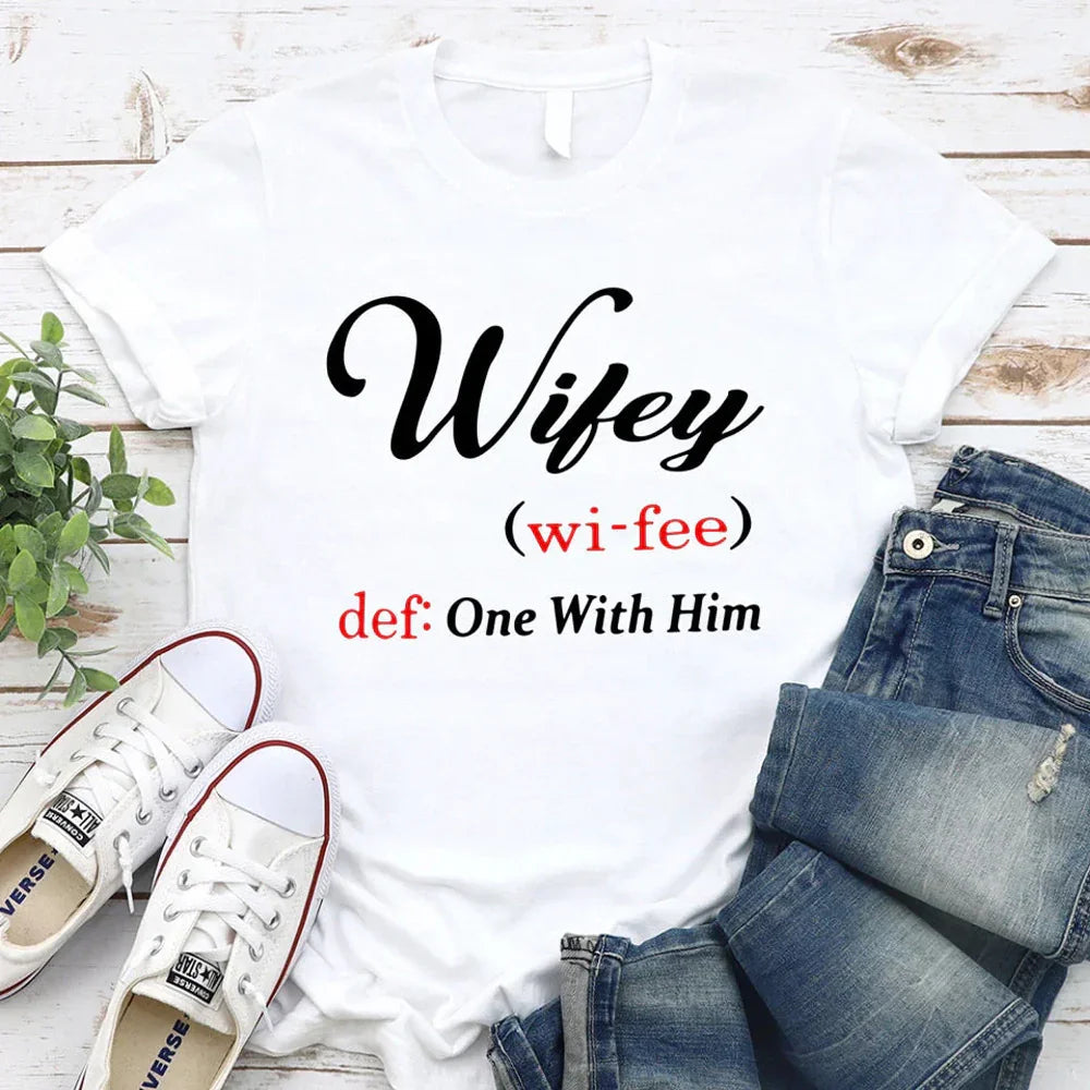 Hubby & Wifey Definition Couple T-shirt Wifey White