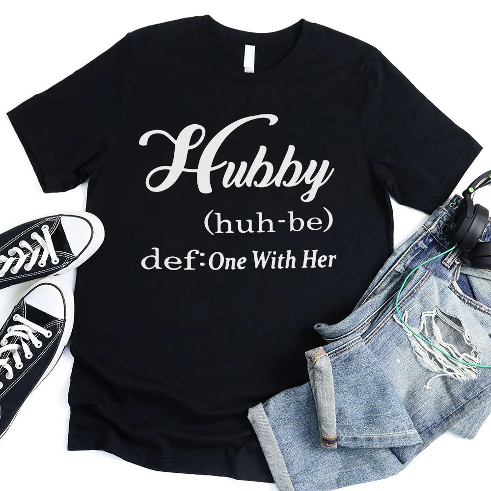 Hubby & Wifey Definition Couple T-shirt Hubby Black