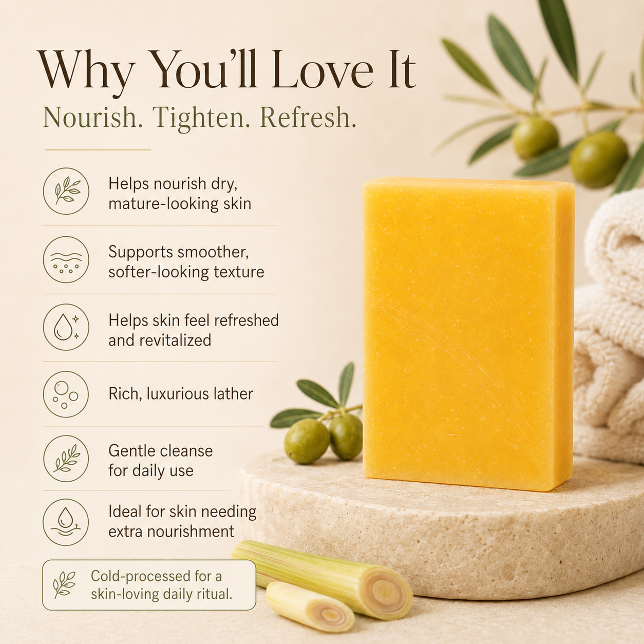 Olive Oil + Lemongrass - Anti-Aging Bar