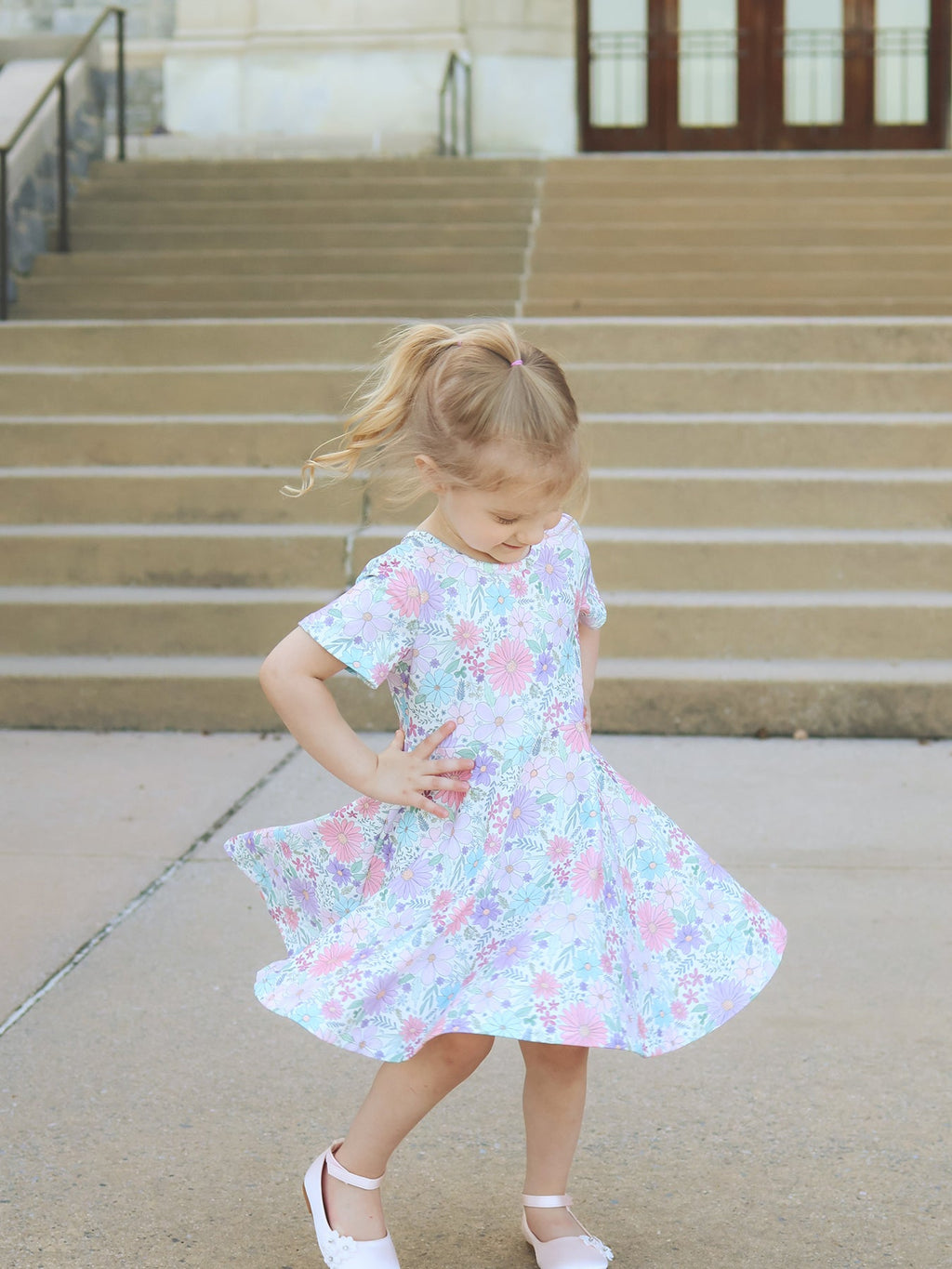 Spring Pastel Floral Girls Casual Dress