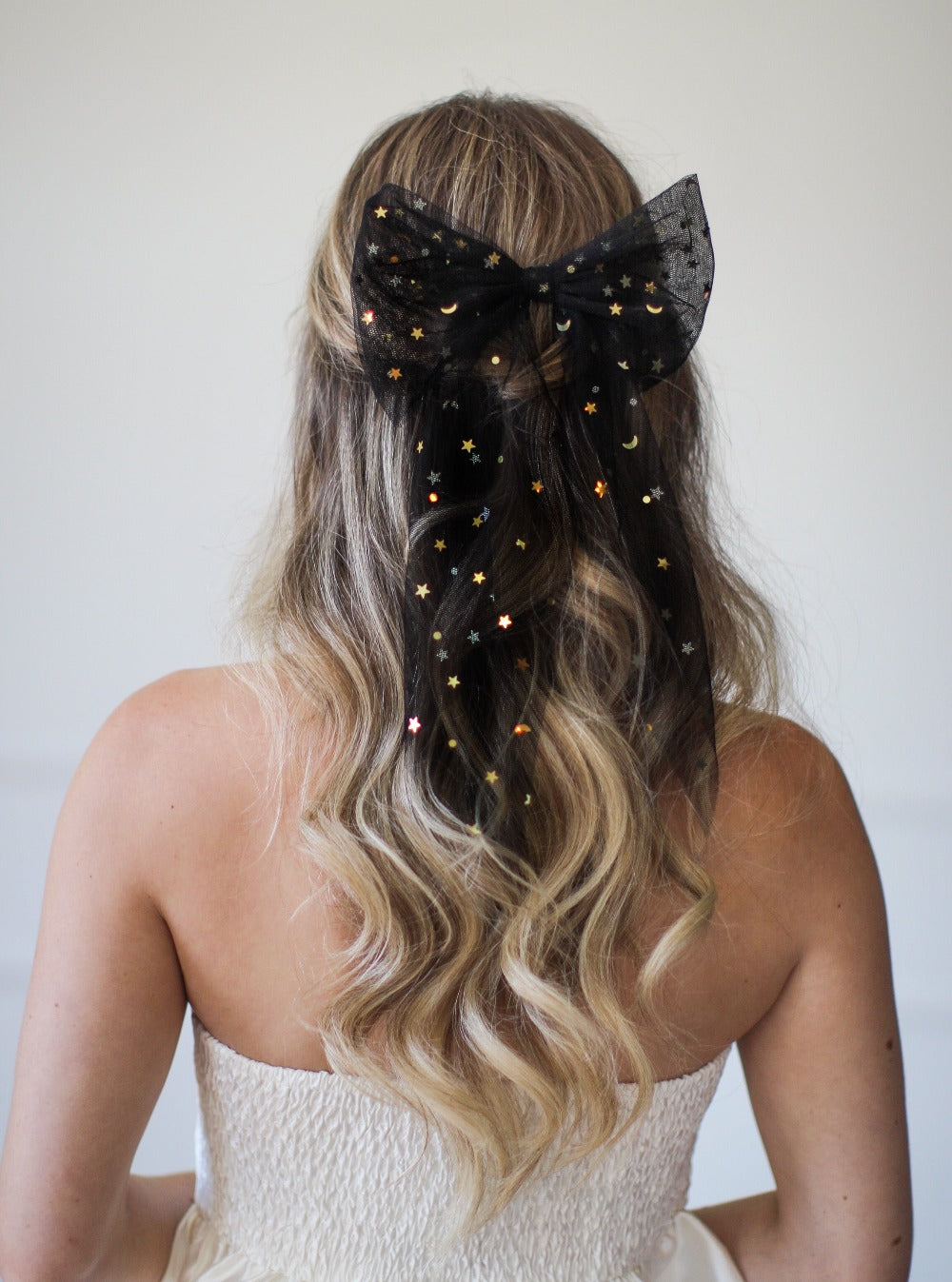 Bridal Hair Bow Black Celestial