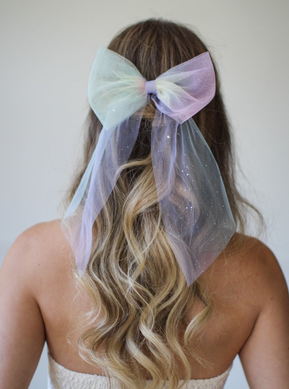 Bridal Hair Bow Rainbow Sparkly