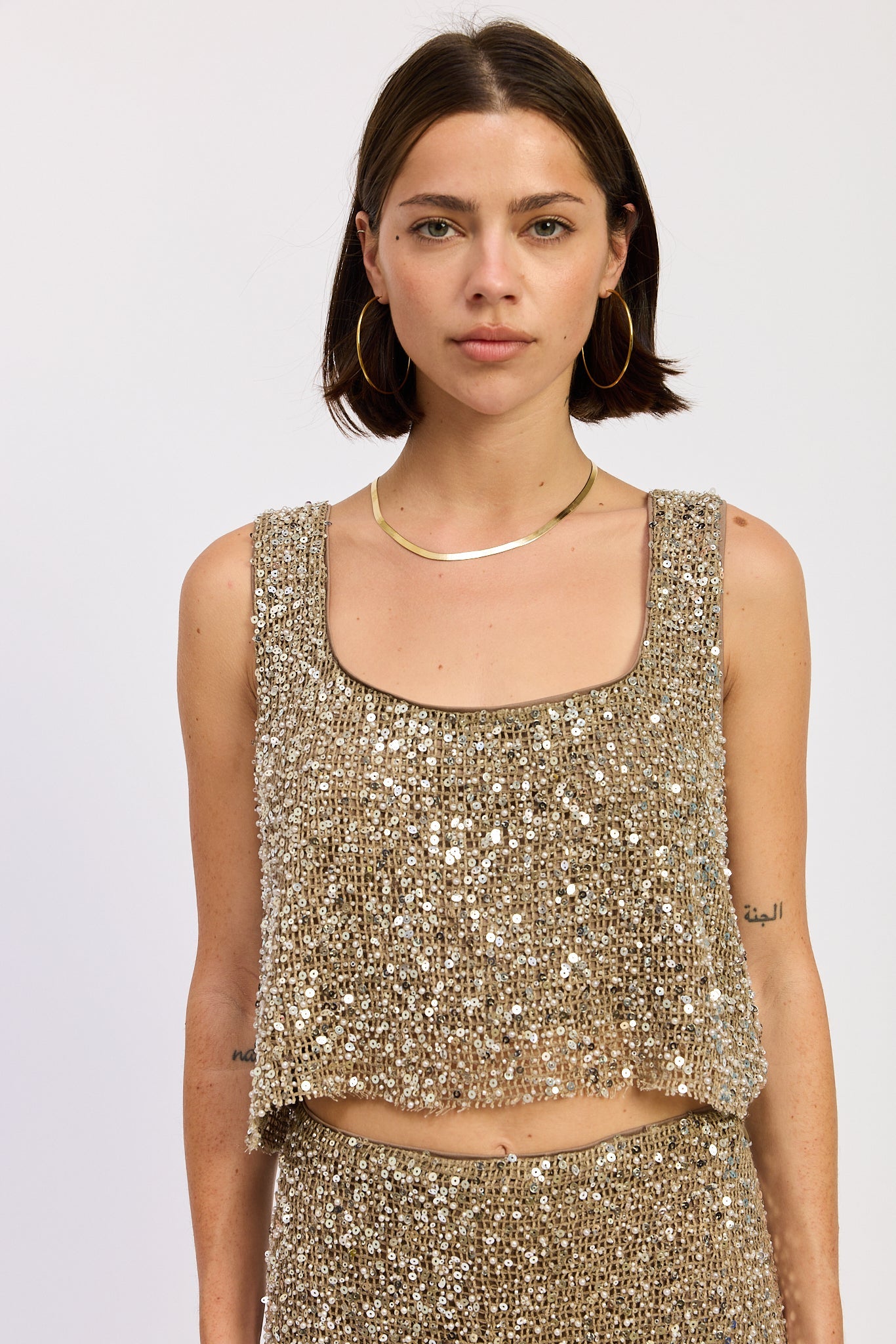 Osanna Sequin Crop Top Cream Brown