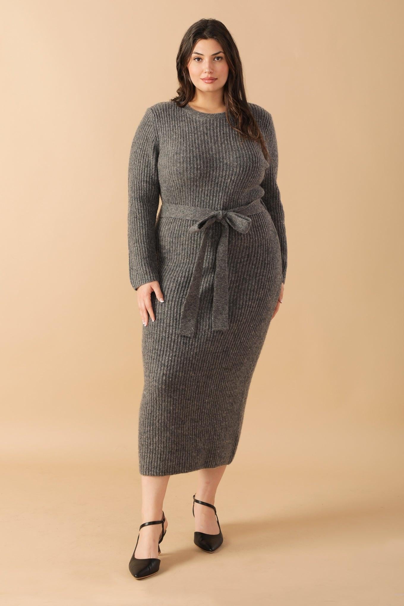 BE GOOD TO ME SWEATER MIDI DRESS H.GREY
