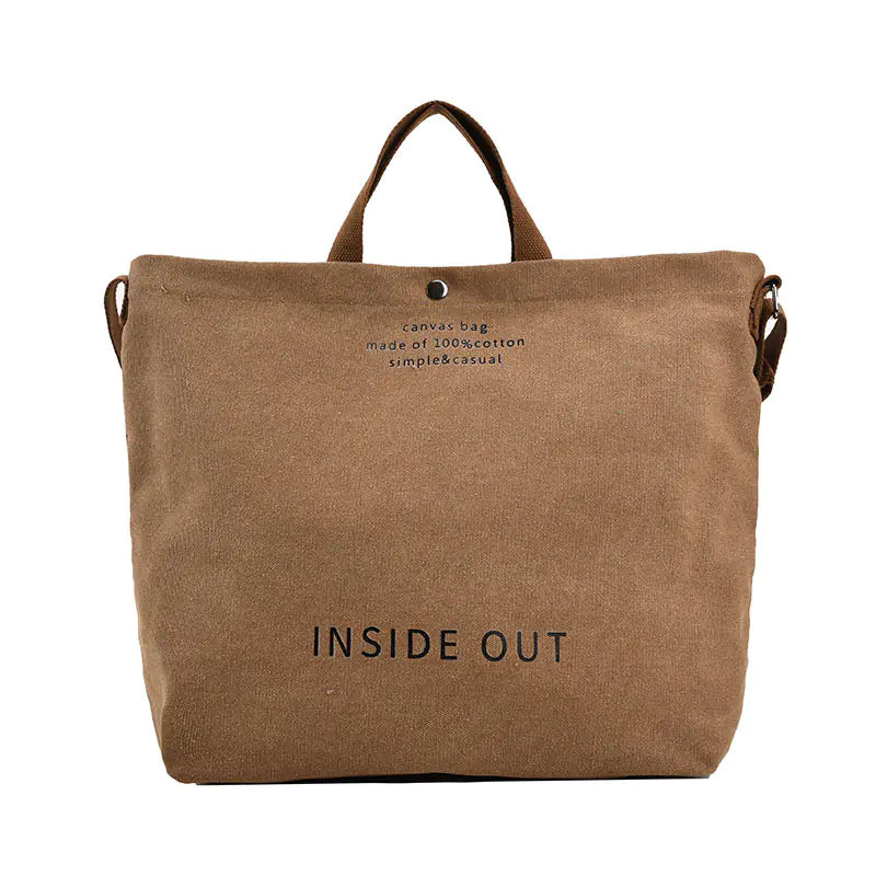 Large Capacity Canvas Letters Tote Bag for Women Brown