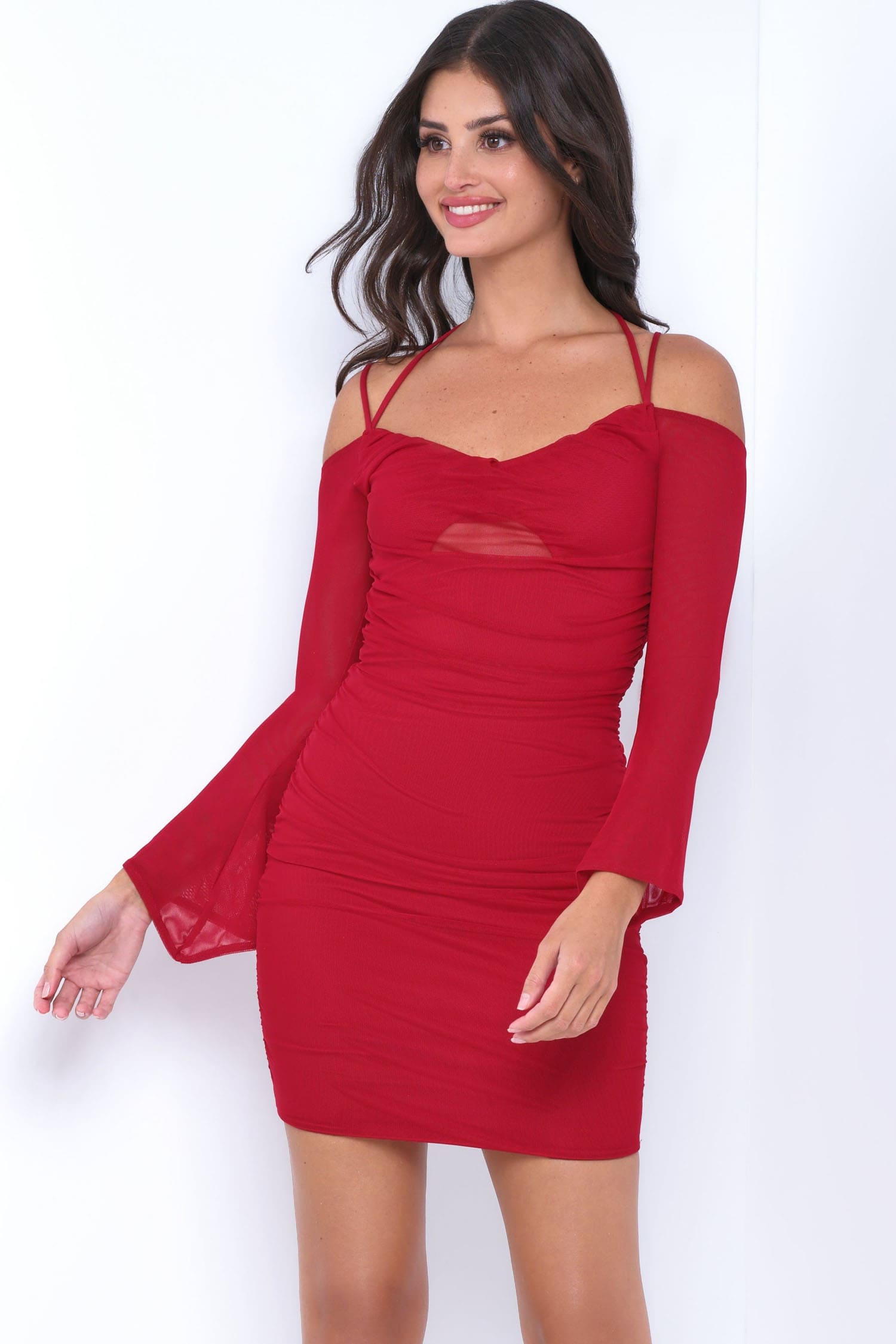 Zoe Mini Dress - Deep Red - Long Sleeve Short Dress - FINAL SALE