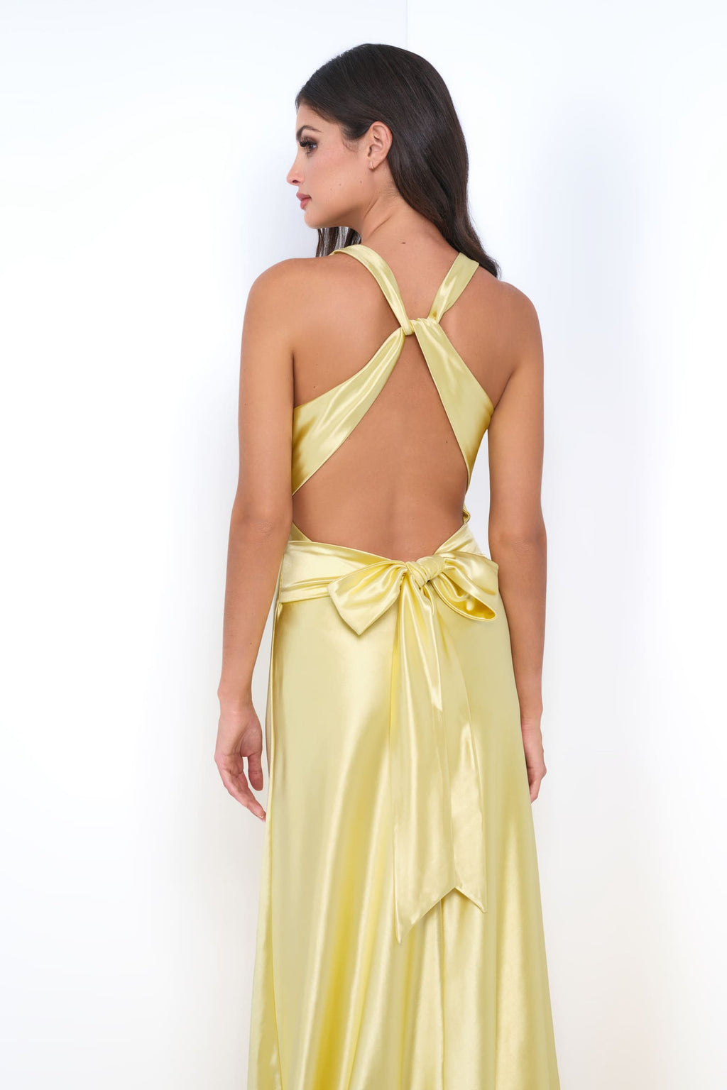 Odette Maxi Dress - Yellow - Open Back With Adjustable Bow Tie Detail