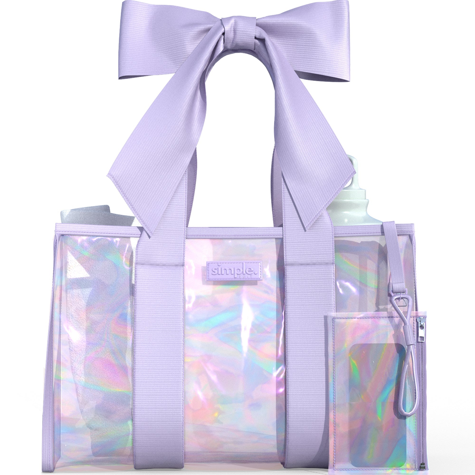 BowMe Prism Tote with Phone Pouch – Lightweight, Waterproof, Tip-Proof, Foldable and Washable Tote Bag for Beach, Pool, Travel and Vacation (Prism Pink & Prism Purple) PURPLE PRISM