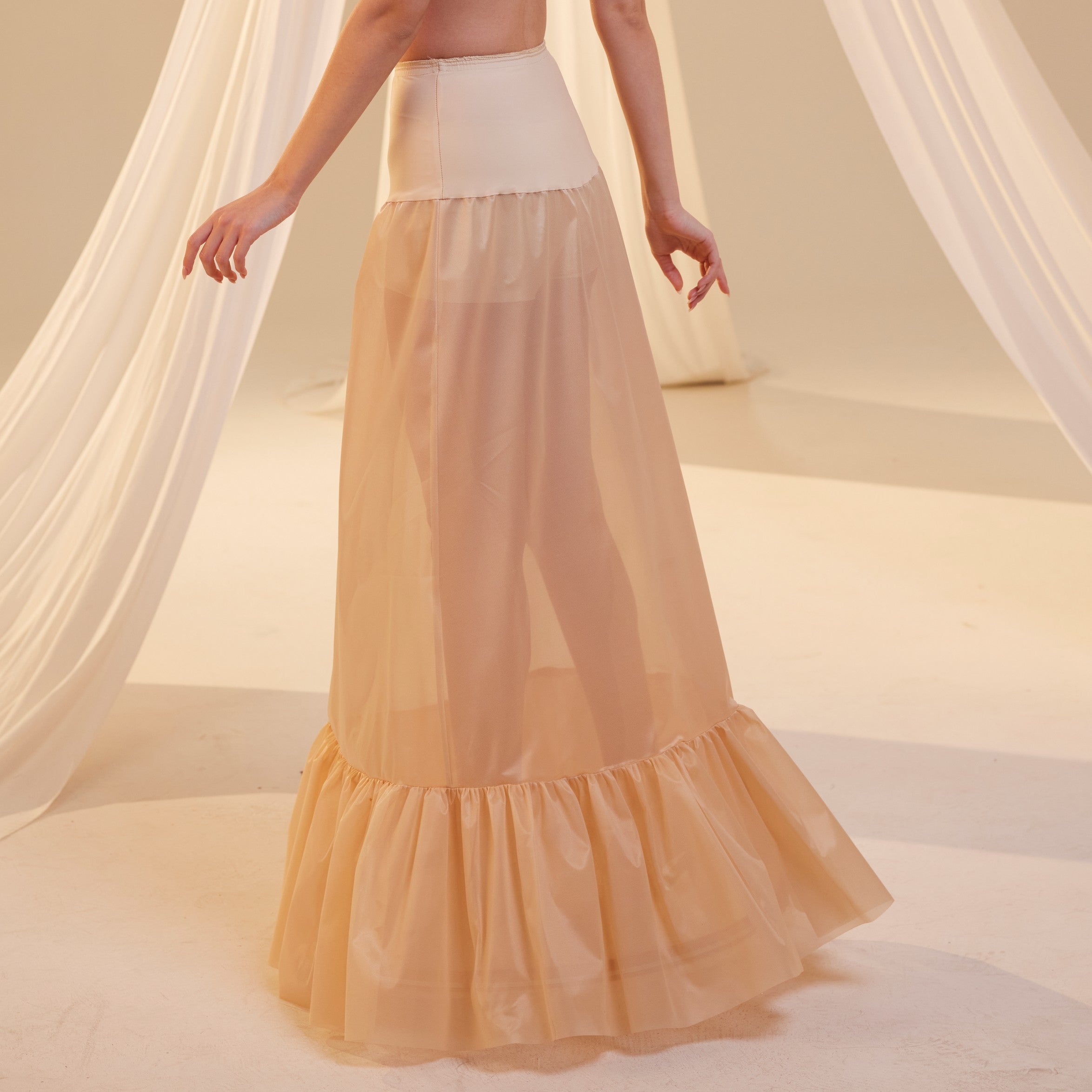 Nude Mermaid Petticoat Skirt with Waist Corsage , Bridal Crinoline Slip