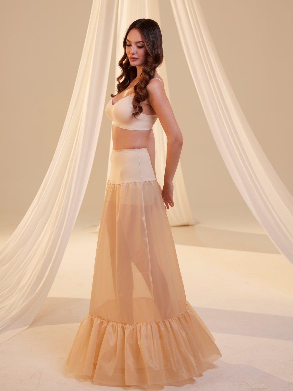 Nude Mermaid Petticoat Skirt with Waist Corsage , Bridal Crinoline Slip