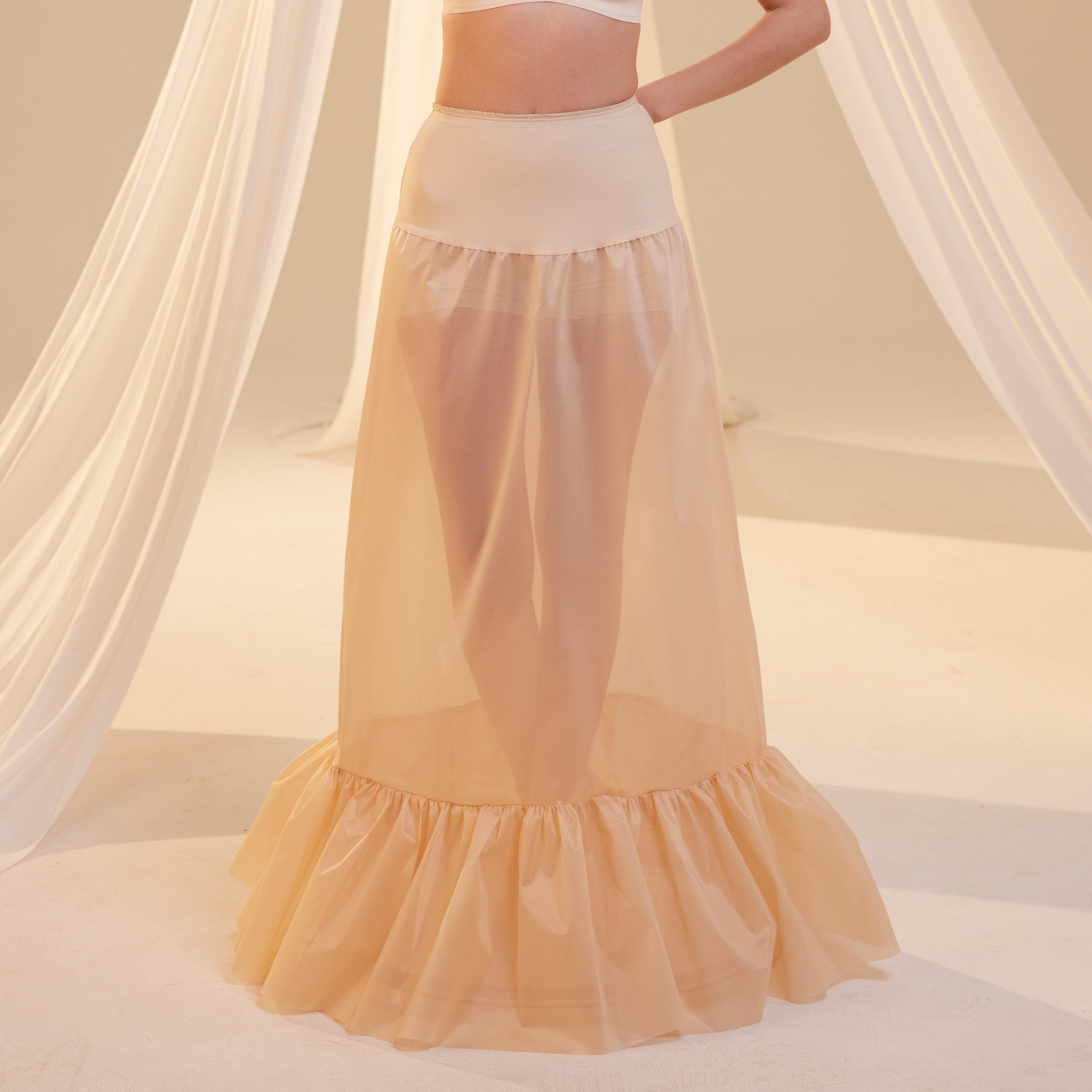 Nude Mermaid Petticoat Skirt with Waist Corsage , Bridal Crinoline Slip