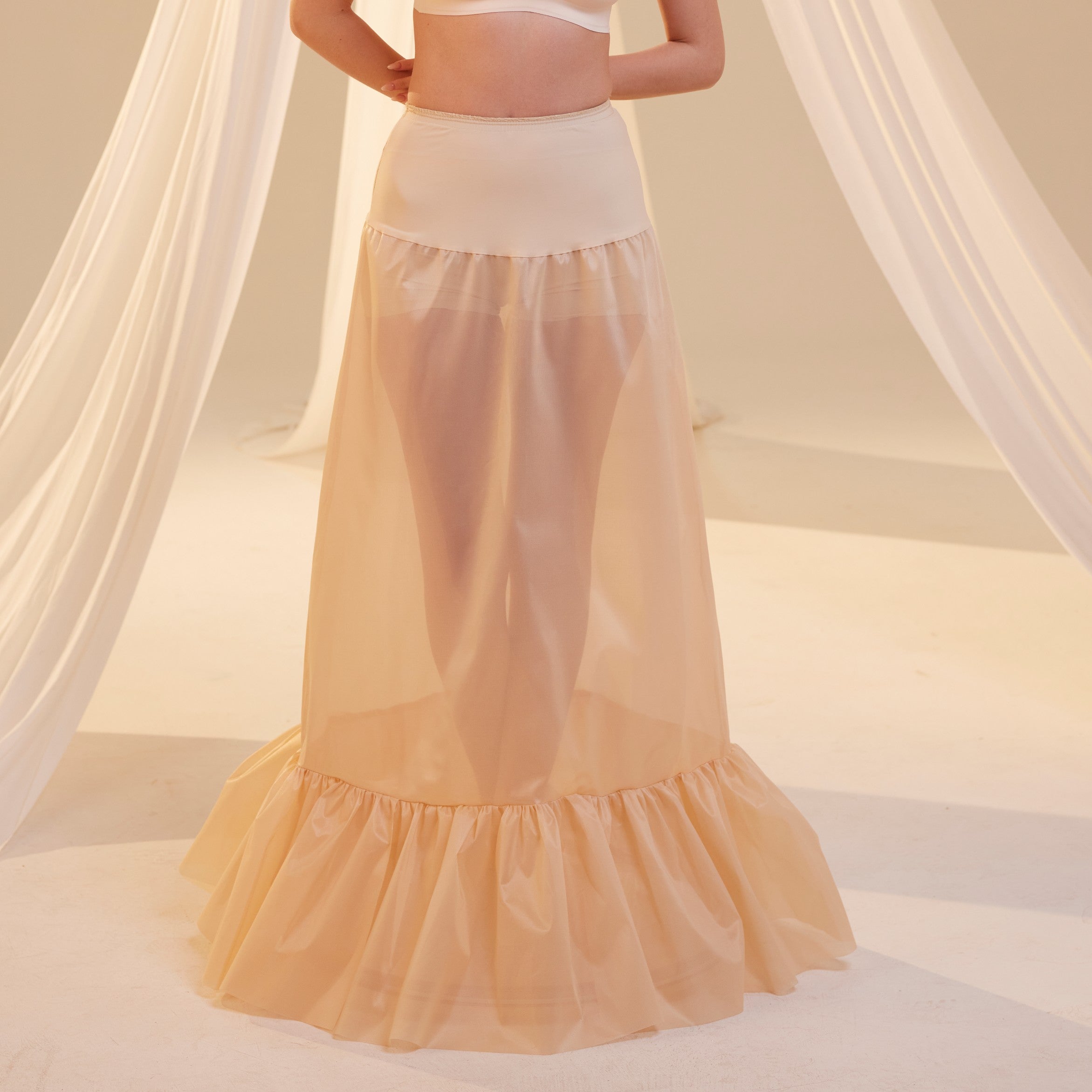 Nude Mermaid Petticoat Skirt with Waist Corsage , Bridal Crinoline Slip