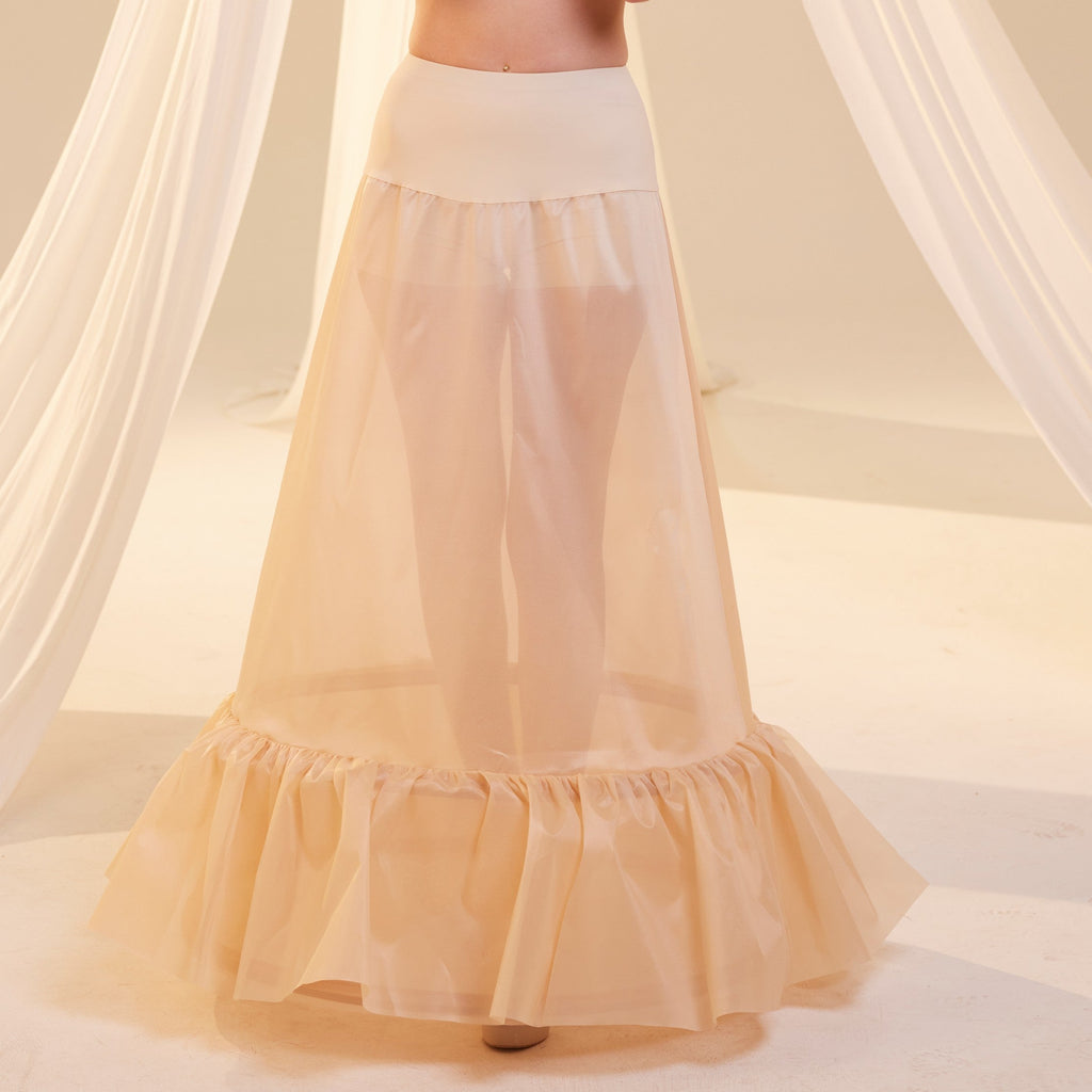 Nude Trumpet Petticoat Skirt with Waist Corsage , Bridal Crinoline Slip