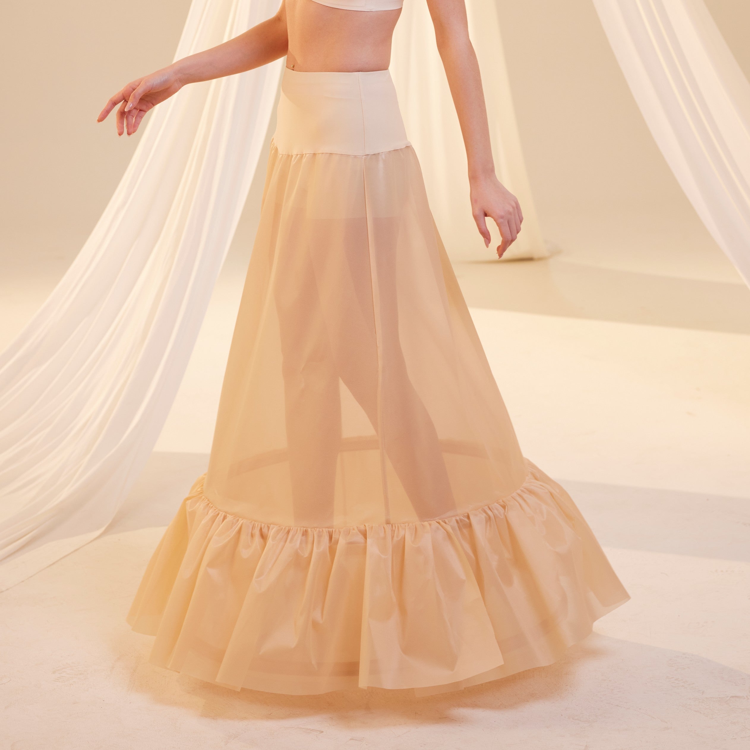 Nude Trumpet Petticoat Skirt with Waist Corsage , Bridal Crinoline Slip