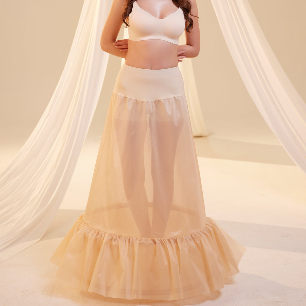 Nude Trumpet Petticoat Skirt with Waist Corsage , Bridal Crinoline Slip
