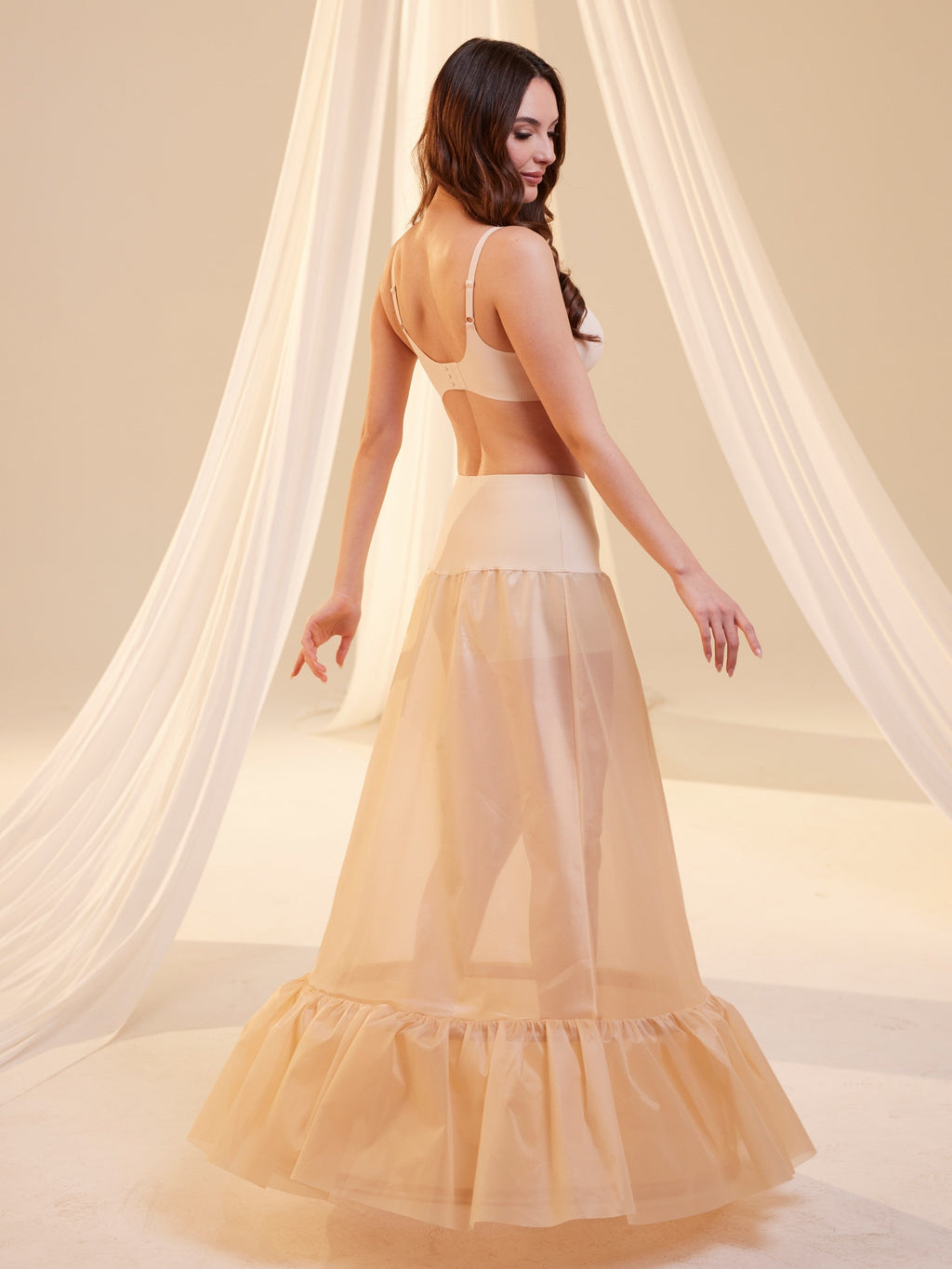 Nude Trumpet Petticoat Skirt with Waist Corsage , Bridal Crinoline Slip