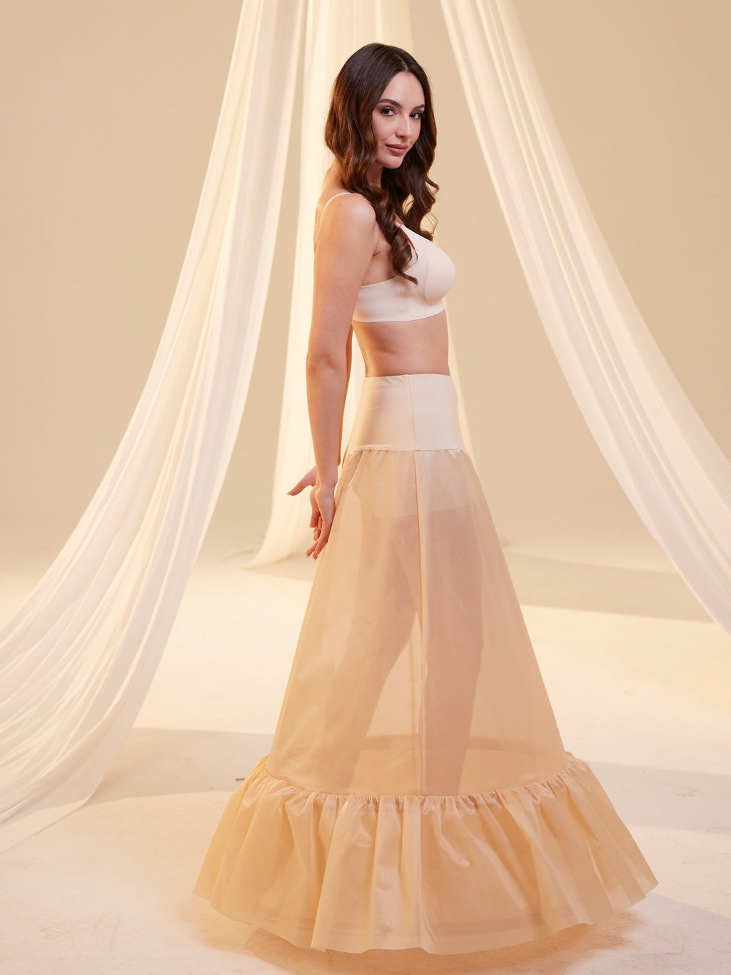 Nude Trumpet Petticoat Skirt with Waist Corsage , Bridal Crinoline Slip