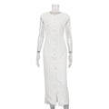 Round Neck Flying Sleeves Dress Women Elegant Waist Single Breasted White Sheath Dress White