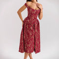 Spring Summer Women Clothing Fashionable off Shoulder Backless Slim Fit Waist Trimming Printing Dress Women Burgundy