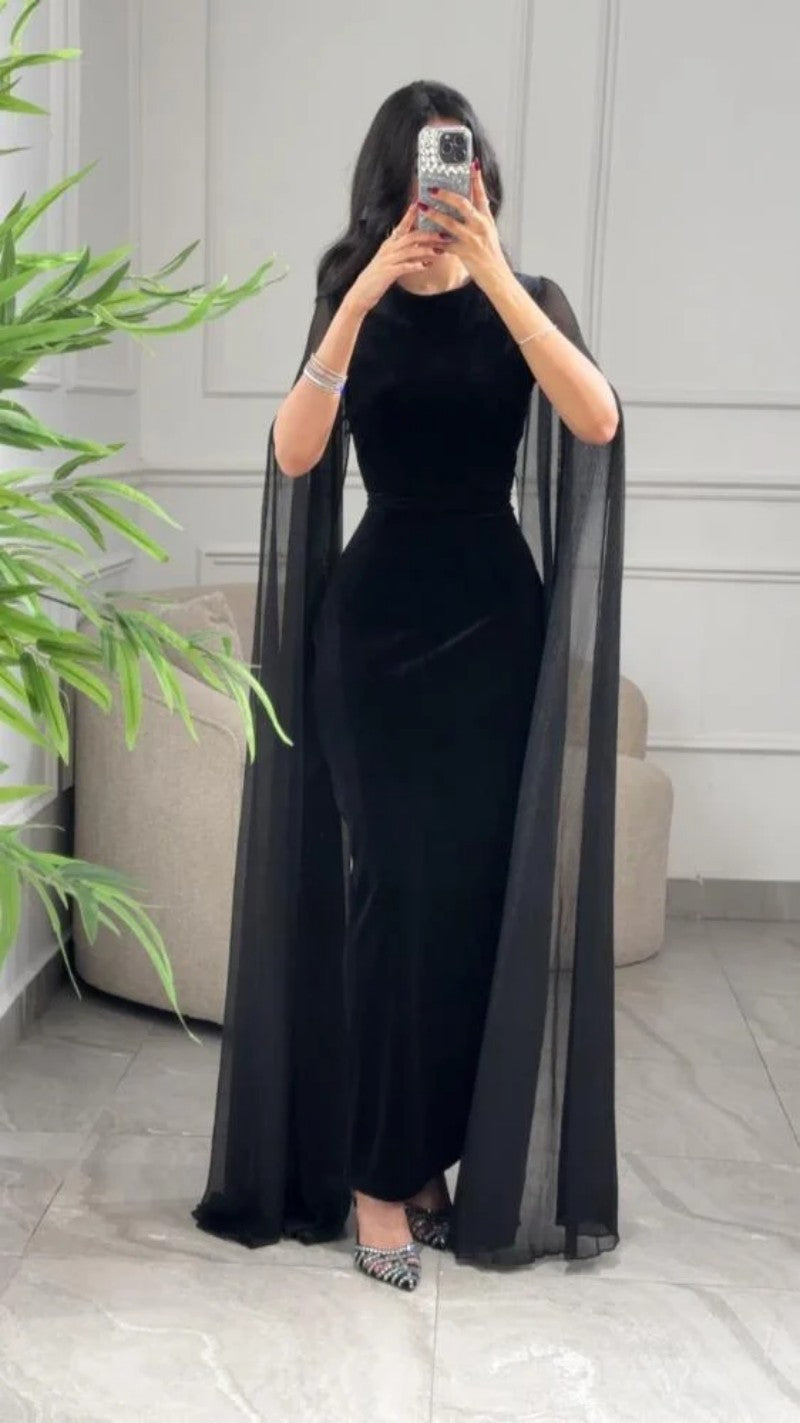 Autumn Winter Women Clothing Middle East Velvet Sheath Sleeve Dress Black