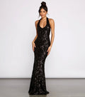 Women Clothing Sexy Hanging Collar Sequ Dress All Matching Formal Dress Black