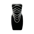 Handmade Beaded Rhinestone Sexy off the Shoulder Bandage One-Piece Dress Slim Party Gathering Evening Dress Black